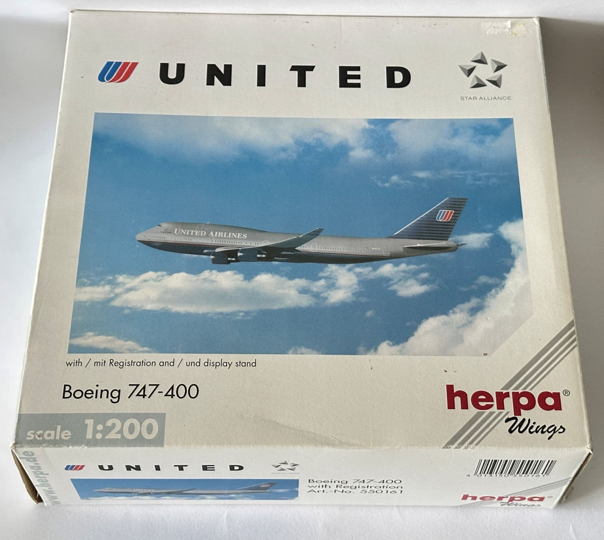 Boeing 747-400 United Airlines Grey Herpa Collectors Model Scale 1