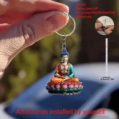 2D Flat Acrylic Buddha Keychain, Acrylic Ornament