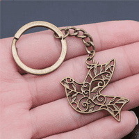 Beautiful Dove Bird Alloy Pendant Keychain Keyring Pendant in Antique Bronze