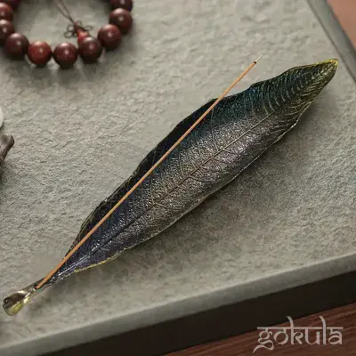 Bodhi Leaf Incense Holder – Green Metal Burner Decoration for Sticks & Cones