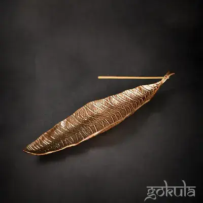 Bodhi Leaf Incense Holder –Red Copper Metal Burner Decoration for Sticks & Cones