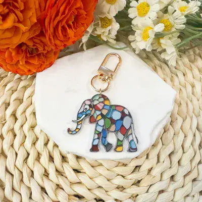 Colorful Acrylic Elephant Keychain - Cute Cartoon-Style Animal Charm