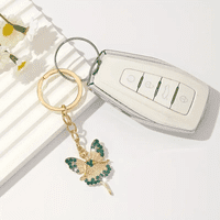Cute Angel Keychain with Green Rhinestone Accents