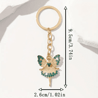 Cute Angel Keychain with Green Rhinestone Accents