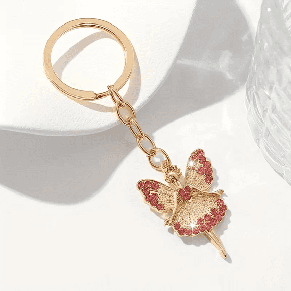 Cute Angel Keychain with Pink Rhinestone Accents
