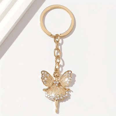 Cute Angel Keychain with White Rhinestone Accents