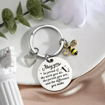 Inspirational Stainless Steel Keychain with Bee Charms