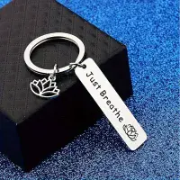 Just Breathe Yoga Lotus Charm Keychain
