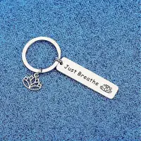 Just Breathe Yoga Lotus Charm Keychain