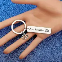 Just Breathe Yoga Lotus Charm Keychain
