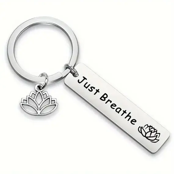Just Breathe Yoga Lotus Charm Keychain