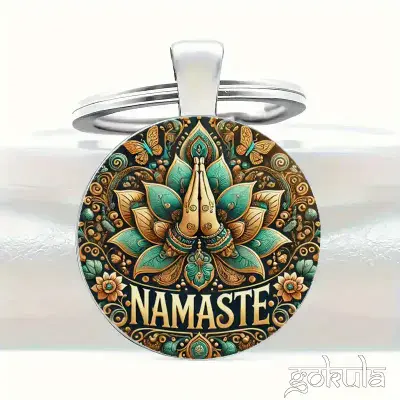 Namaste Mandala Keychain - Prayer Hands & Turquoise Floral Design