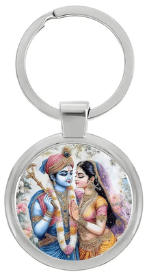 Radha Krishna Divine Love Keychain - Vibrant 2D Flat Artwork