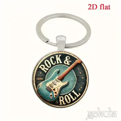 Rock Guitar Keychain – Electric Guitar Pendant in Dark Brown / Teal for Music Lovers