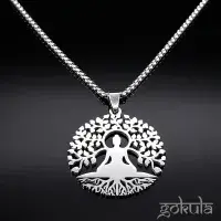 Stainless Steel Buddha Tree of Life Pendant Necklace – Yoga Meditation Jewelry