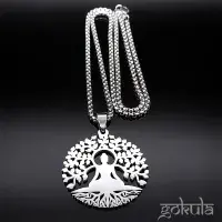 Stainless Steel Buddha Tree of Life Pendant Necklace – Yoga Meditation Jewelry