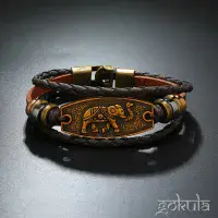Unisex Elephant Beaded PU Leather Bracelet – Woven Alloy Charm Wristband