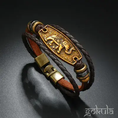 Unisex Elephant Beaded PU Leather Bracelet – Woven Alloy Charm Wristband