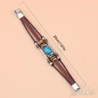 Vintage Green Turquoise Beaded Faux Leather Bracelet – Stainless Steel Buckle