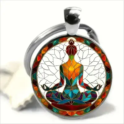 Vintage Yoga Meditation Keychain with Chakra Design