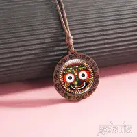 Wooden Lord Jagannath Pendant Necklace – Handcrafted Bohemian Glass Inlay