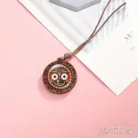 Wooden Lord Jagannath Pendant Necklace – Handcrafted Bohemian Glass Inlay