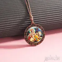 Wooden Lord Krishna with Cows Pendant Necklace – Handcrafted Bohemian Glass Inlay