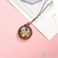 Wooden Lord Krishna with Cows Pendant Necklace – Handcrafted Bohemian Glass Inlay