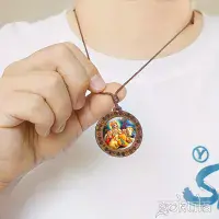 Wooden Lord Krishna with Cows Pendant Necklace – Handcrafted Bohemian Glass Inlay