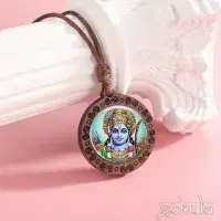 Wooden Lord Rama Pendant Necklace – Handcrafted Bohemian Glass Inlay