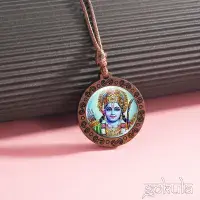 Wooden Lord Rama Pendant Necklace – Handcrafted Bohemian Glass Inlay