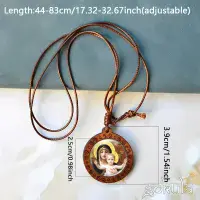 Wooden Mother Mary & Baby Jesus Necklace – Handcrafted Bohemian Glass Inlay Pendant