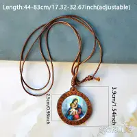 Wooden Mother Mary & Baby Jesus Pendant Necklace – Handcrafted Bohemian Glass Inlay