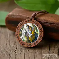 Wooden Radha & Krishna Pendant Necklace – Handcrafted Bohemian Glass Inlay