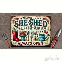 Wooden “Welcome to My She-Shed” Wall Art – Rustic Garden Tool Décor Sign