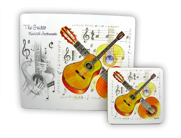 Acoustic Guitar Mouse Mat and Coaster Set