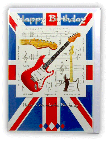 Birthday Card Fender Guitar & Union Jack