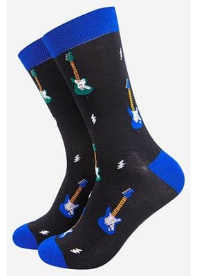 Black Electric Guitar Bamboo Socks by MSH