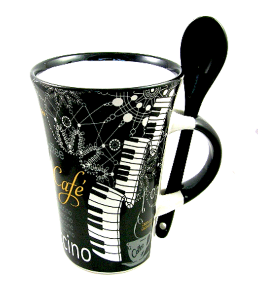 Black Keyboard Cappuccino Mug with Spoon