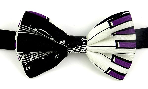 Black Manuscript & White Keyboard Silk Bow Tie by Tie Studio