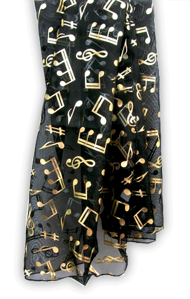 Music Scarves – Black Scarf with Gold Music Notes | musical gifts online