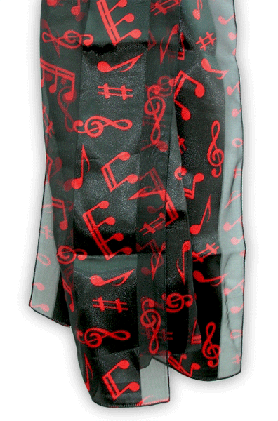 Music Scarves – Black Scarf with Red Music Notes | musical gifts online