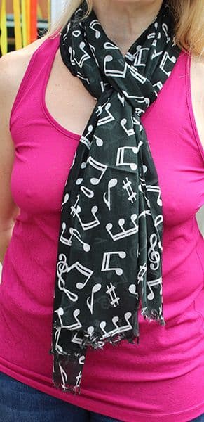 Black Scarf with Silver Notes - Music Scarf | musical gifts online