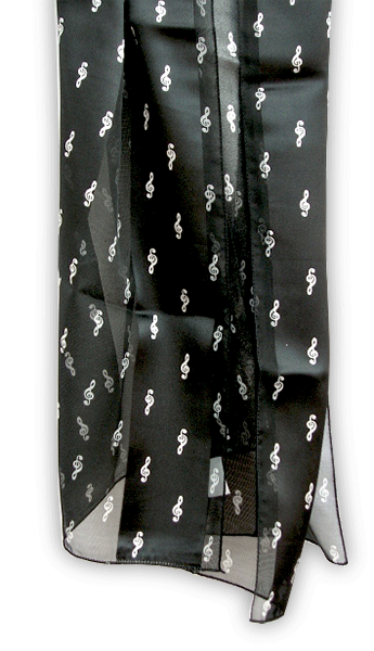 Black Music Scarf with White Treble Clefs | musical gifts online