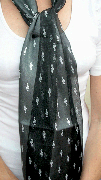 Black Music Scarf with White Treble Clefs | musical gifts online