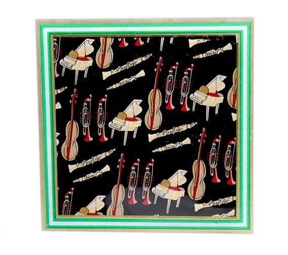 Black Silk Musical Instrument Handkerchief by Tie Studio | musical gifts online