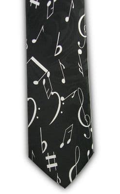 Black Tie with White Notes & Clefs by Tie Studio