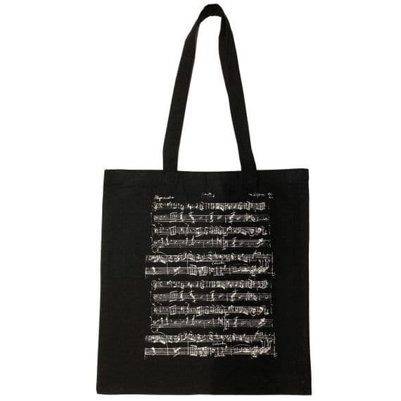 Black Tote Bag with White Manuscript - Music Bag | musical gifts online