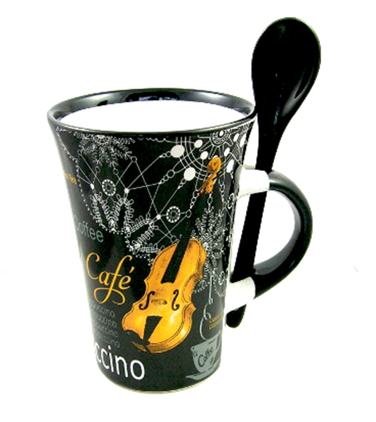 Black Violin Cappuccino Mug with Spoon