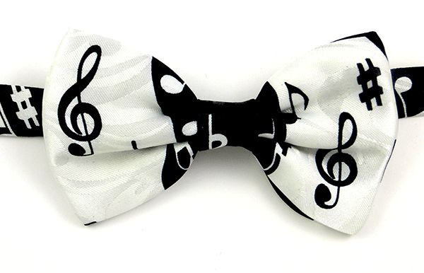 Black & White Bow Tie with Musical Design